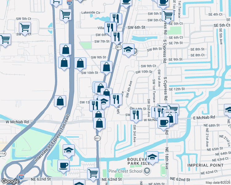 map of restaurants, bars, coffee shops, grocery stores, and more near 1246 South Flagler Avenue in Pompano Beach