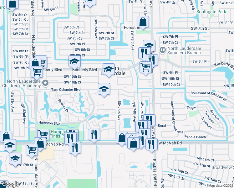 map of restaurants, bars, coffee shops, grocery stores, and more near 1208 Southwest 75th Avenue in North Lauderdale