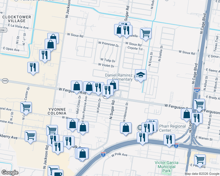 map of restaurants, bars, coffee shops, grocery stores, and more near 835 West Del Oro in Pharr