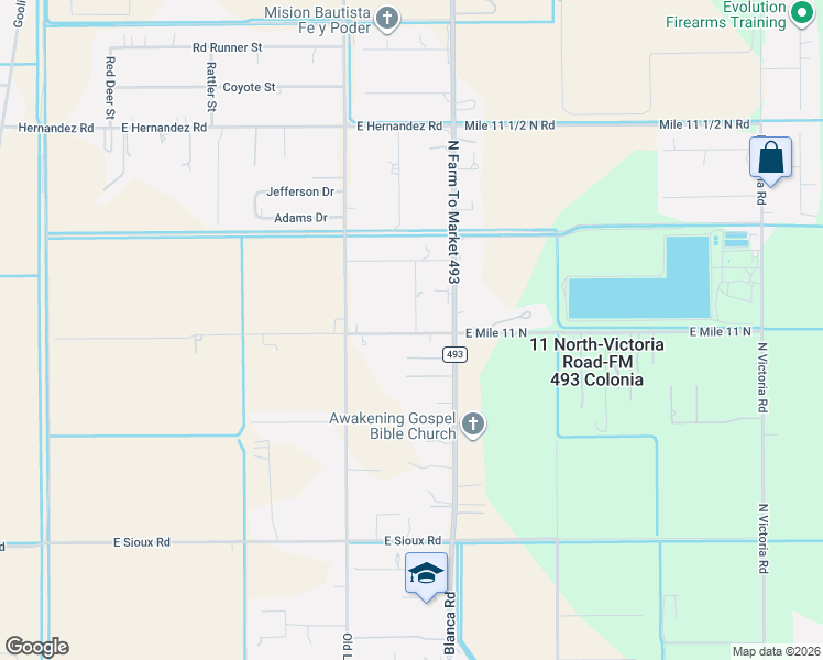map of restaurants, bars, coffee shops, grocery stores, and more near 1810 East Mile 11 North in Donna