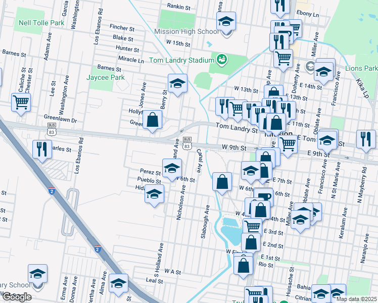 map of restaurants, bars, coffee shops, grocery stores, and more near 715 North Canal Avenue in Mission