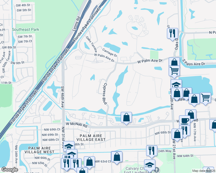 map of restaurants, bars, coffee shops, grocery stores, and more near 806 Cypress Boulevard in Pompano Beach