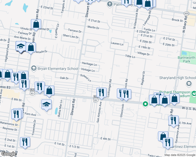 map of restaurants, bars, coffee shops, grocery stores, and more near 1714 Ebony Circle in Mission