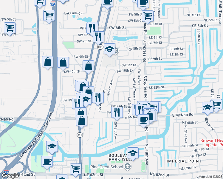 map of restaurants, bars, coffee shops, grocery stores, and more near 1210 Southwest 4th Avenue in Pompano Beach