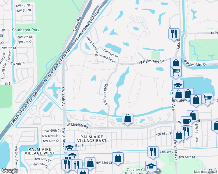 map of restaurants, bars, coffee shops, grocery stores, and more near 806 Cypress Boulevard in Pompano Beach