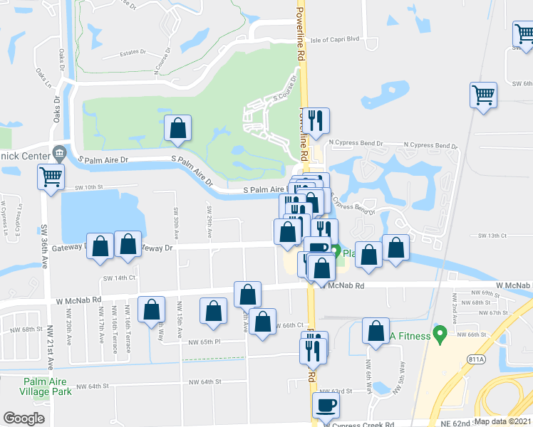 map of restaurants, bars, coffee shops, grocery stores, and more near 1291 Southwest 27th Avenue in Pompano Beach