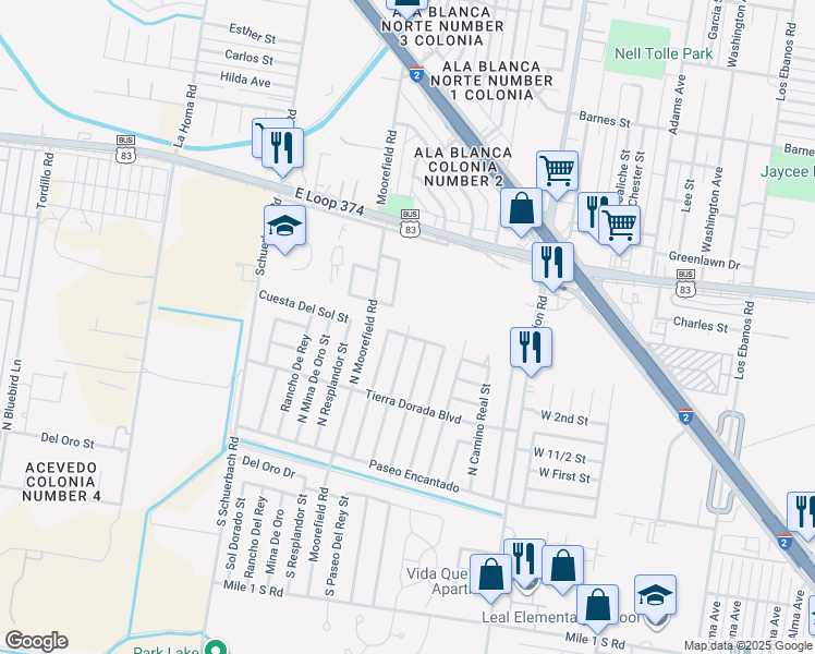 map of restaurants, bars, coffee shops, grocery stores, and more near 225 Viento Dorado Street in Mission