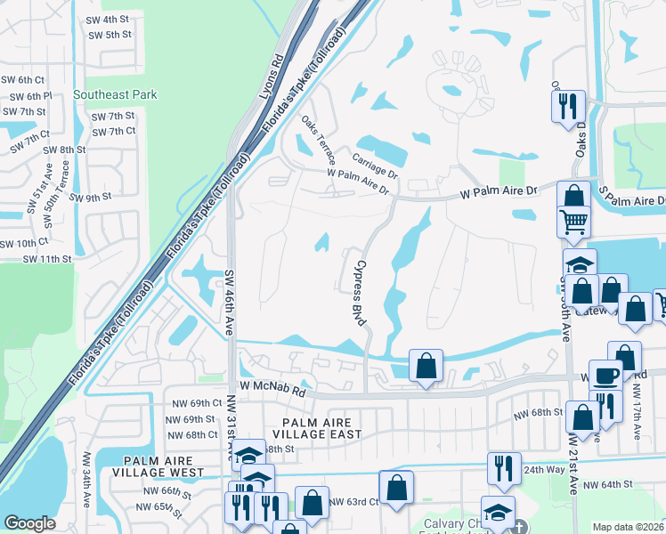 map of restaurants, bars, coffee shops, grocery stores, and more near 815 Cypress Boulevard in Pompano Beach