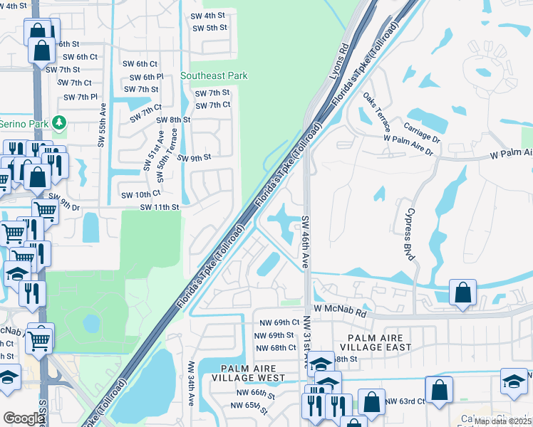 map of restaurants, bars, coffee shops, grocery stores, and more near 1255 Southwest 46th Avenue in Pompano Beach