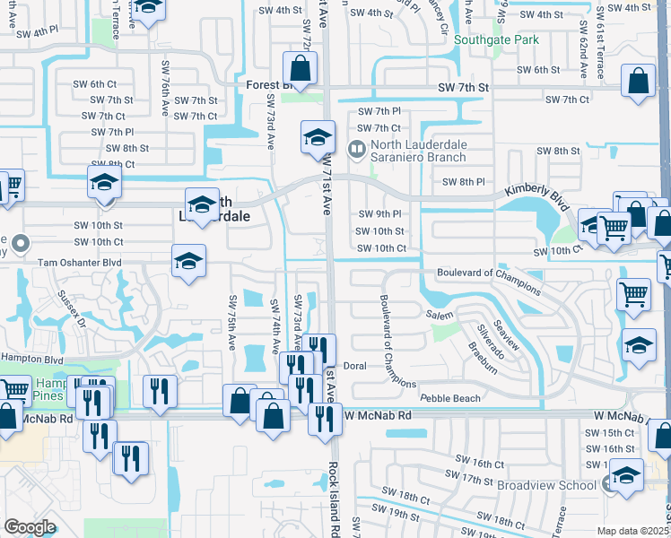 map of restaurants, bars, coffee shops, grocery stores, and more near 1107 Merion Place in North Lauderdale