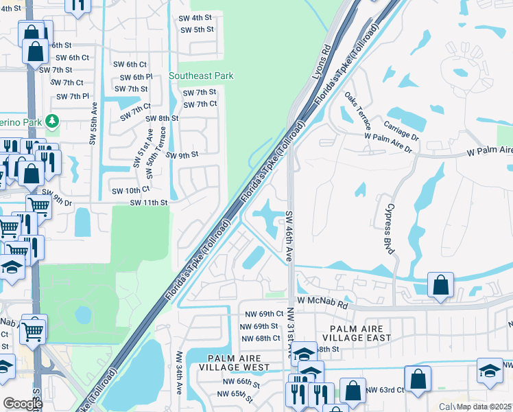 map of restaurants, bars, coffee shops, grocery stores, and more near 1243 Southwest 46th Avenue in Pompano Beach