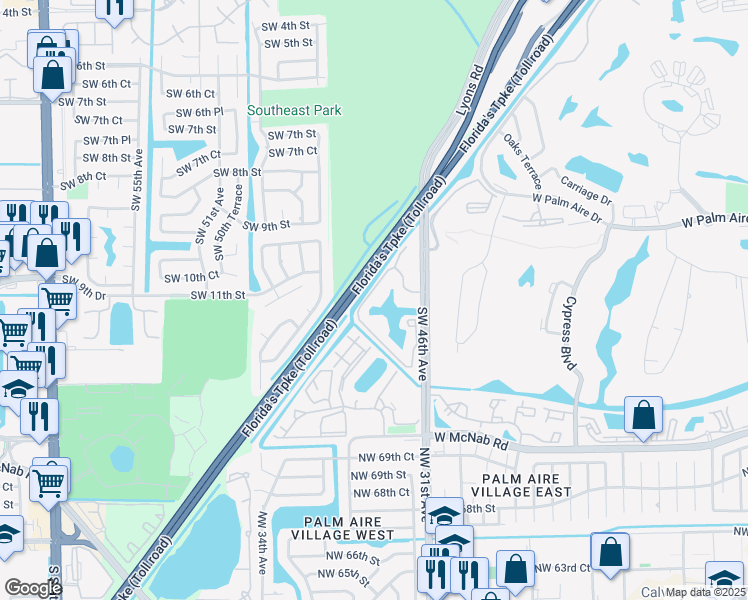 map of restaurants, bars, coffee shops, grocery stores, and more near 1243 Southwest 46th Avenue in Pompano Beach
