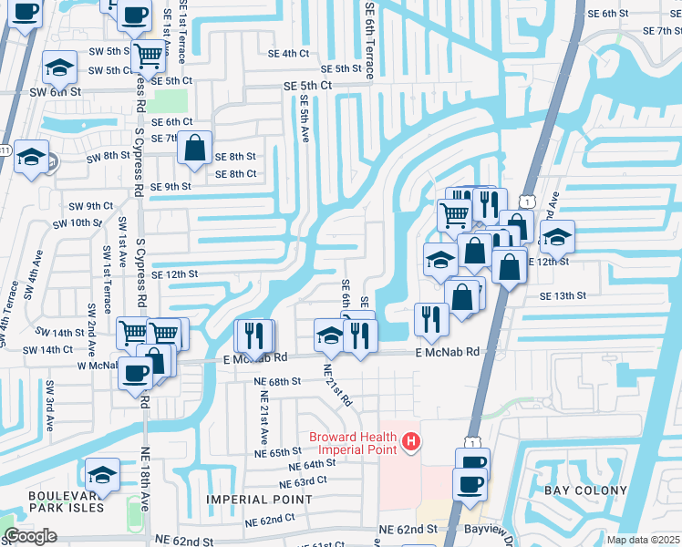 map of restaurants, bars, coffee shops, grocery stores, and more near 1210 Southeast 6th Terrace in Pompano Beach
