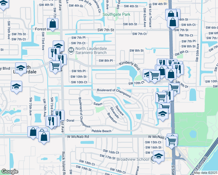 map of restaurants, bars, coffee shops, grocery stores, and more near 6513 Southwest 10th Court in North Lauderdale