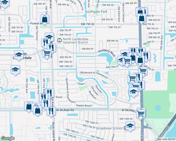 map of restaurants, bars, coffee shops, grocery stores, and more near 6513 Southwest 10th Court in North Lauderdale
