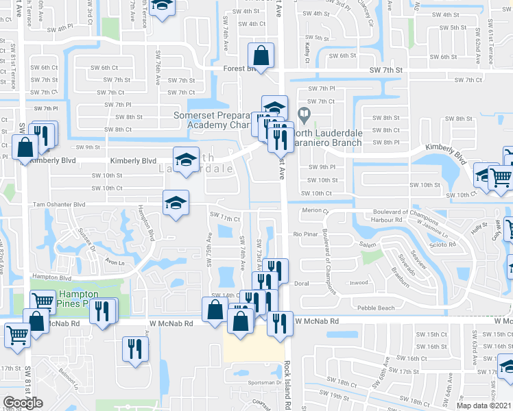 map of restaurants, bars, coffee shops, grocery stores, and more near in North Lauderdale