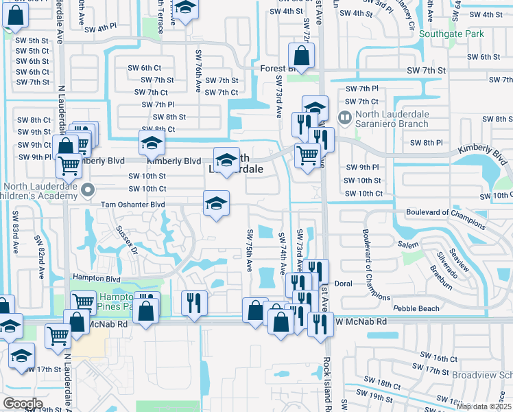 map of restaurants, bars, coffee shops, grocery stores, and more near 7471 Tam Oshanter Boulevard in North Lauderdale
