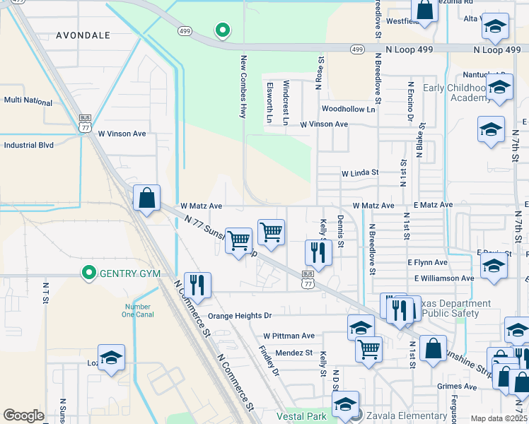 map of restaurants, bars, coffee shops, grocery stores, and more near 704-898 West Matz Avenue in Harlingen