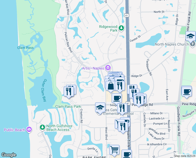 map of restaurants, bars, coffee shops, grocery stores, and more near 524 Tierra Mar Lane East in Naples