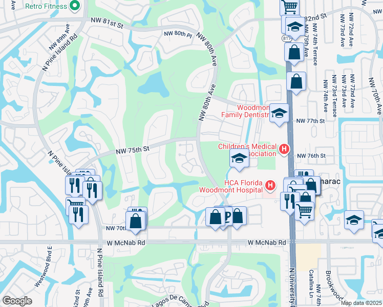 map of restaurants, bars, coffee shops, grocery stores, and more near 8061 Royal Palm Circle in Tamarac