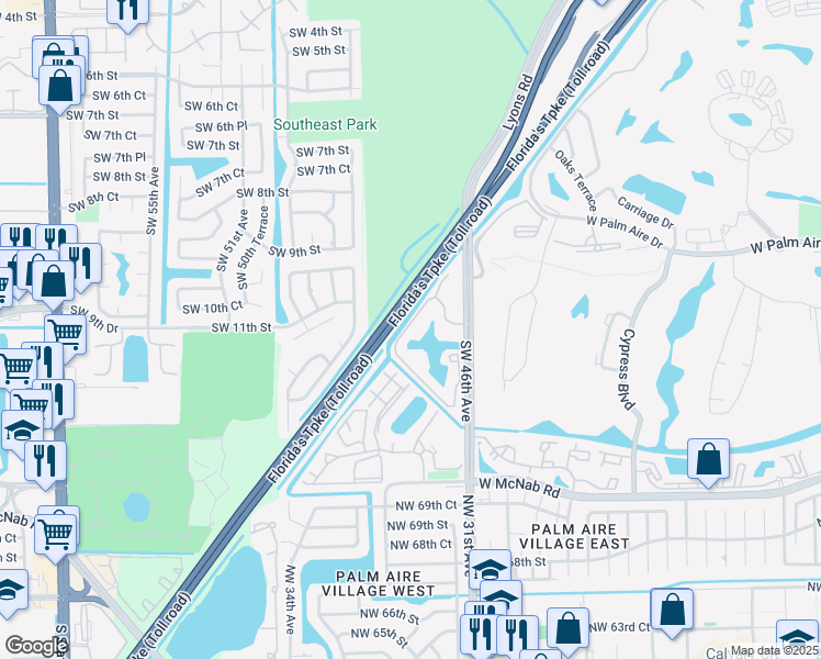 map of restaurants, bars, coffee shops, grocery stores, and more near 1247 Southwest 46th Avenue in Pompano Beach