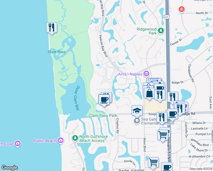 map of restaurants, bars, coffee shops, grocery stores, and more near 5635 Turtle Bay Drive in Naples