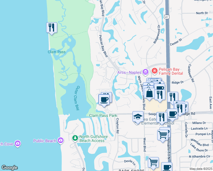map of restaurants, bars, coffee shops, grocery stores, and more near 5633 Turtle Bay Drive in Naples