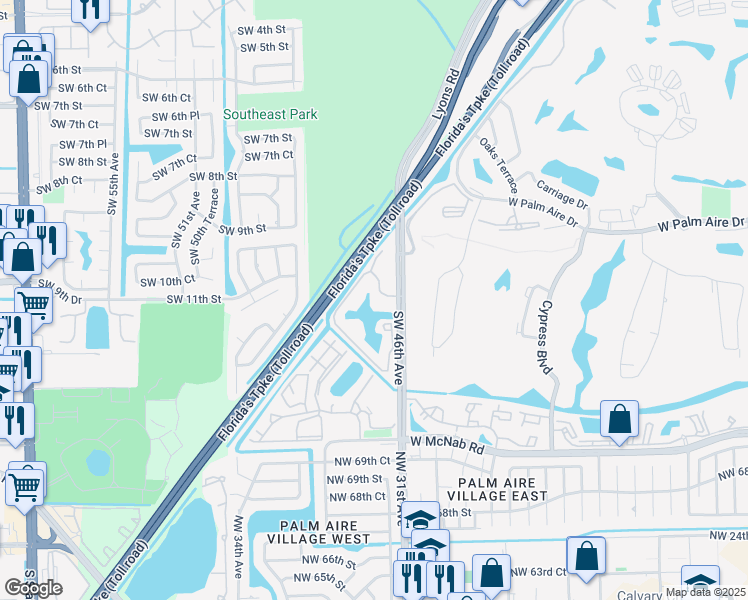 map of restaurants, bars, coffee shops, grocery stores, and more near 1243 Southwest 46th Avenue in Pompano Beach