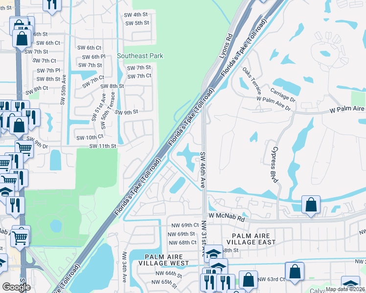 map of restaurants, bars, coffee shops, grocery stores, and more near 1243 Southwest 46th Avenue in Pompano Beach