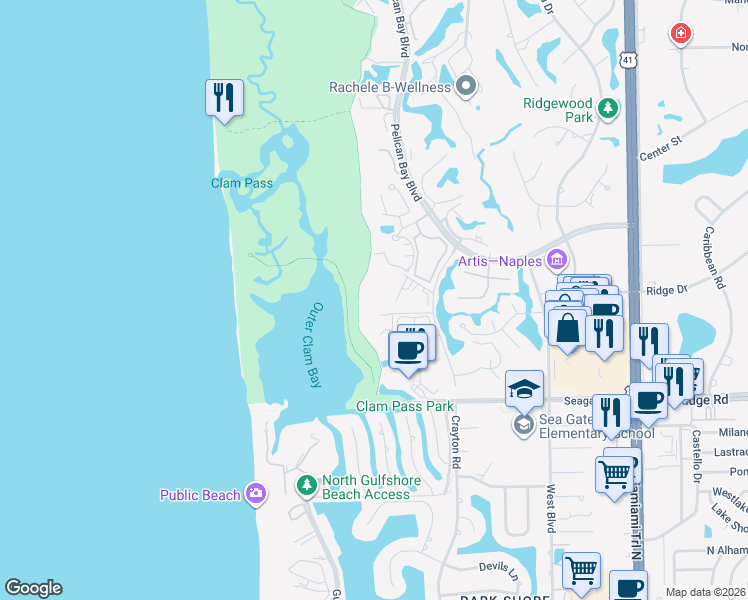 map of restaurants, bars, coffee shops, grocery stores, and more near 5550 Heron Point Drive in Naples