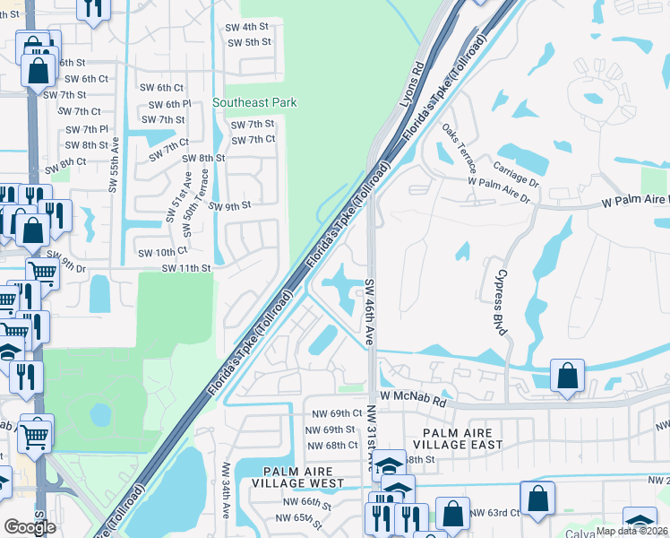 map of restaurants, bars, coffee shops, grocery stores, and more near 1243 Southwest 46th Avenue in Pompano Beach