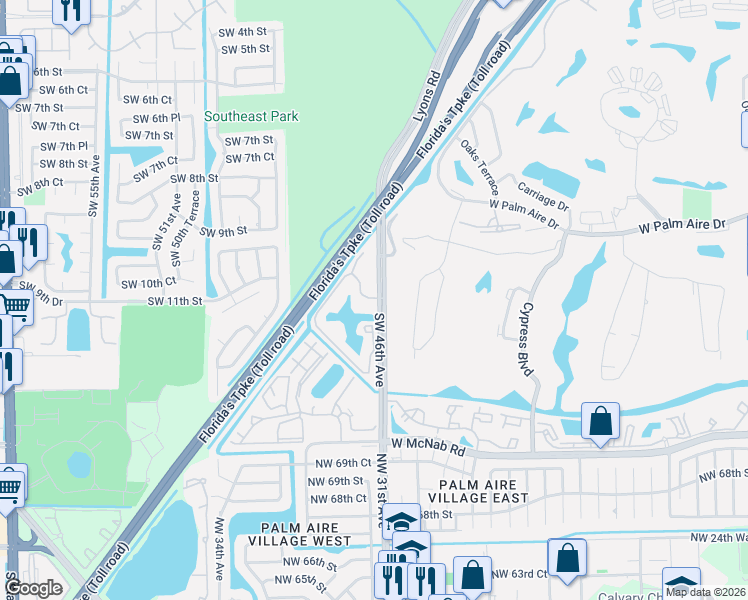 map of restaurants, bars, coffee shops, grocery stores, and more near 1225 Southwest 46th Avenue in Pompano Beach