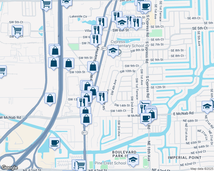 map of restaurants, bars, coffee shops, grocery stores, and more near 1145 South Flagler Avenue in Pompano Beach