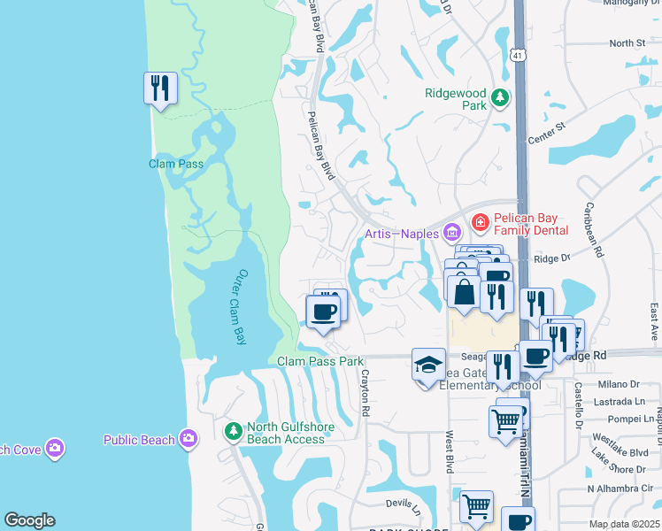 map of restaurants, bars, coffee shops, grocery stores, and more near 5635 Turtle Bay Drive in Naples