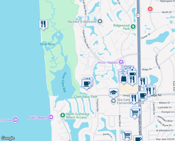 map of restaurants, bars, coffee shops, grocery stores, and more near 5635 Turtle Bay Drive in Naples