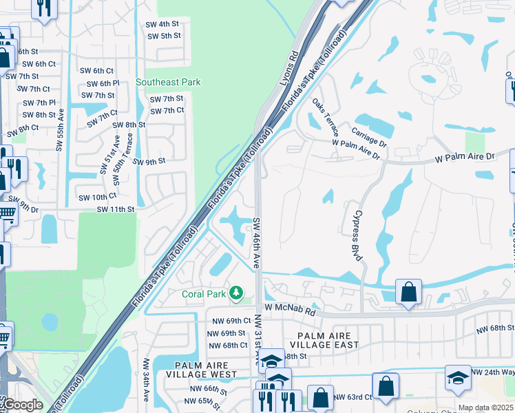 map of restaurants, bars, coffee shops, grocery stores, and more near 1225 Southwest 46th Avenue in Pompano Beach