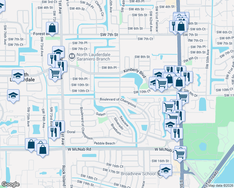 map of restaurants, bars, coffee shops, grocery stores, and more near 6381 Southwest 10th Court in North Lauderdale