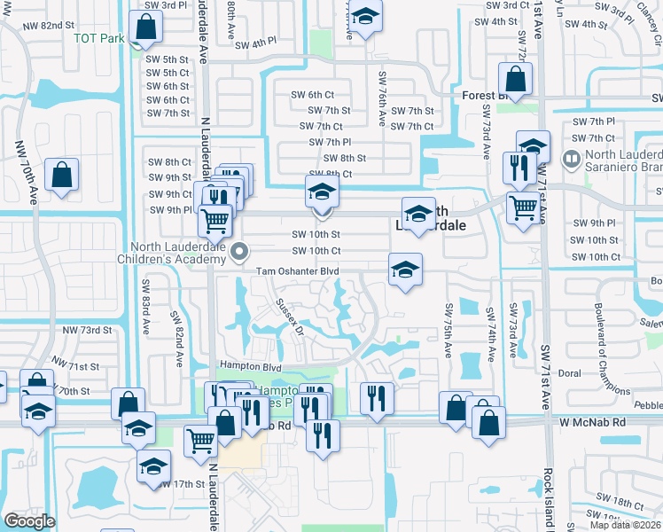 map of restaurants, bars, coffee shops, grocery stores, and more near 7726 Southwest 10th Court in North Lauderdale