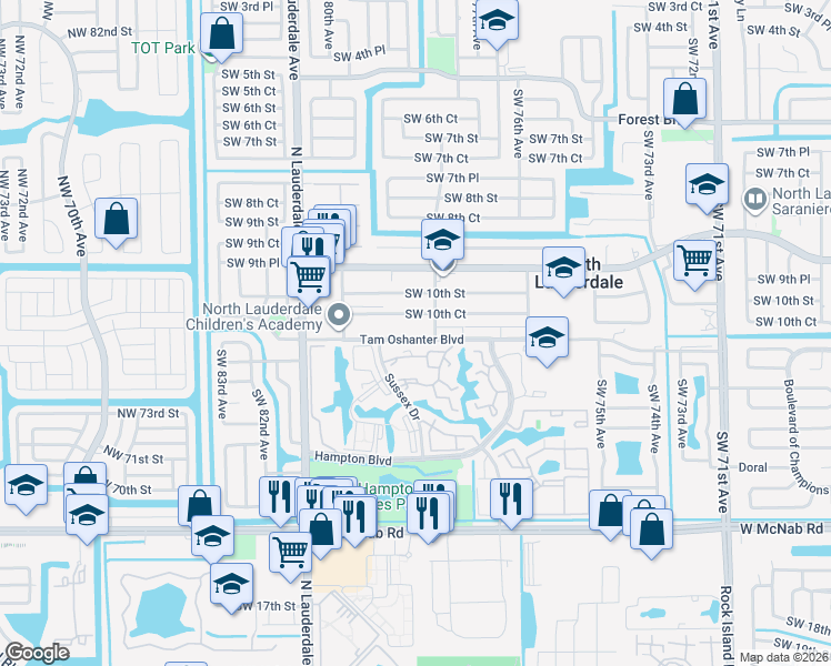 map of restaurants, bars, coffee shops, grocery stores, and more near 7825 Tam Oshanter Boulevard in North Lauderdale
