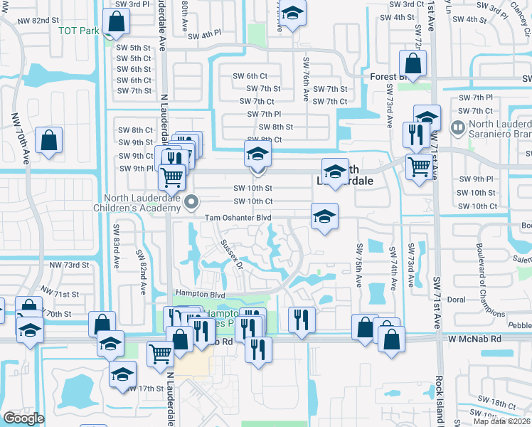 map of restaurants, bars, coffee shops, grocery stores, and more near 7726 Southwest 10th Court in North Lauderdale