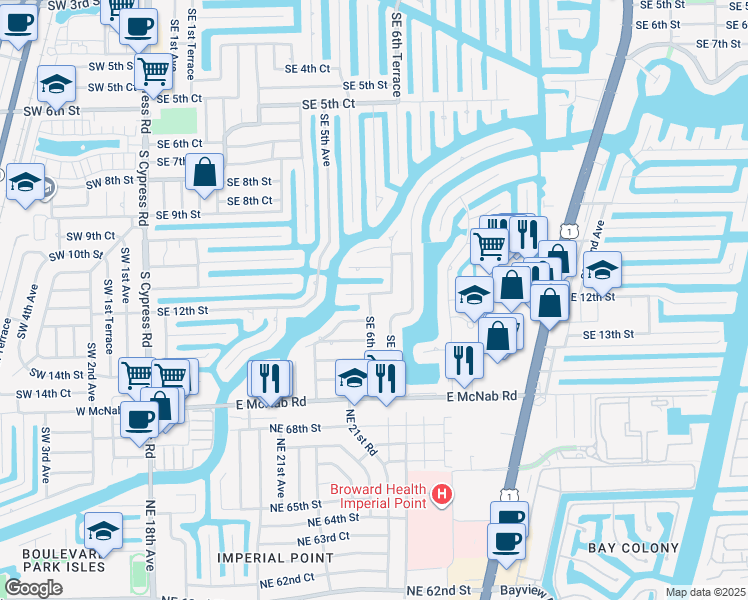 map of restaurants, bars, coffee shops, grocery stores, and more near 1210 Southeast 6th Terrace in Pompano Beach