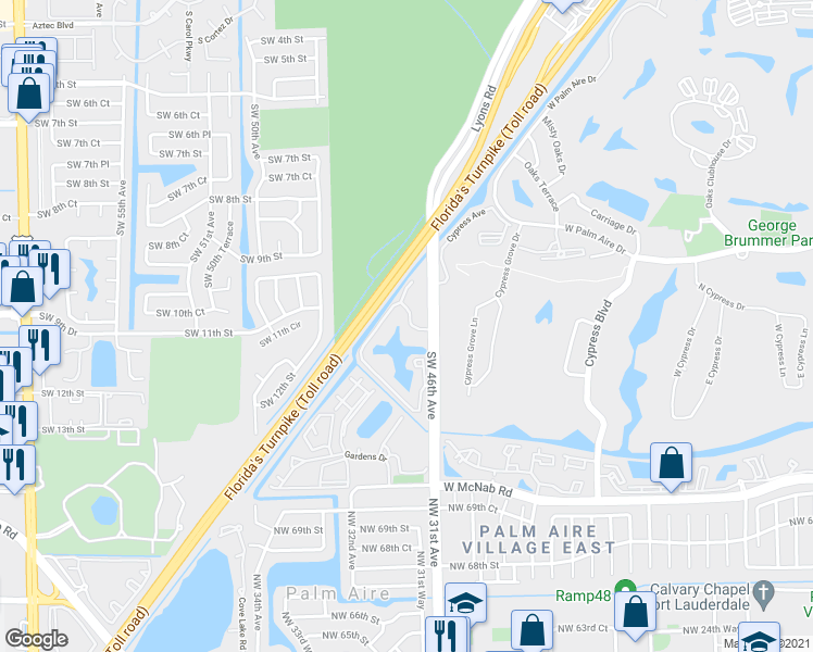 map of restaurants, bars, coffee shops, grocery stores, and more near 1225 Southwest 46th Avenue in Pompano Beach