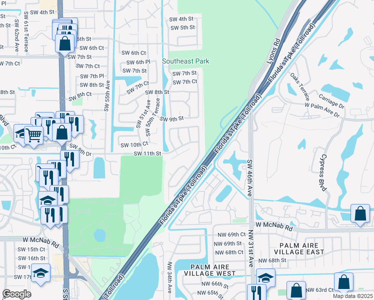 map of restaurants, bars, coffee shops, grocery stores, and more near 4901 Southwest 11th Circle in Margate