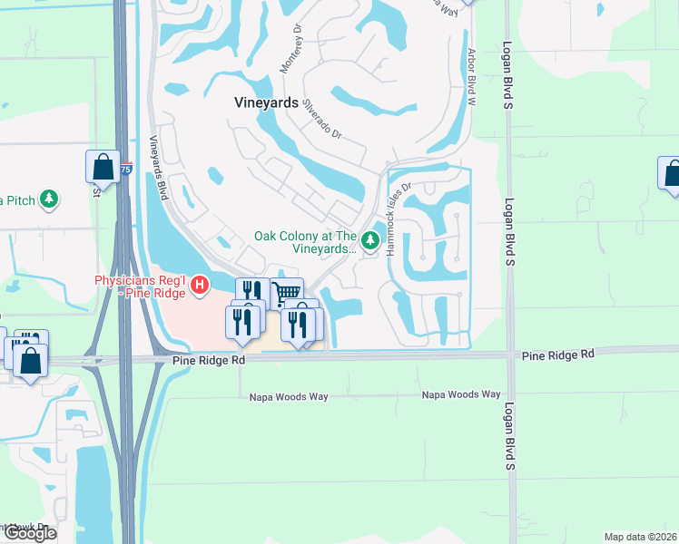 map of restaurants, bars, coffee shops, grocery stores, and more near 5897 Jameson Drive in Naples