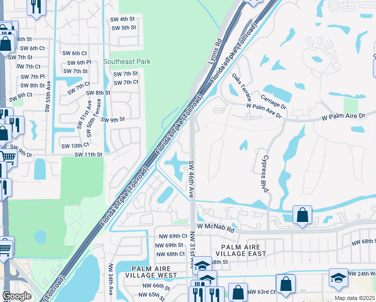 map of restaurants, bars, coffee shops, grocery stores, and more near 1225 Southwest 46th Avenue in Pompano Beach