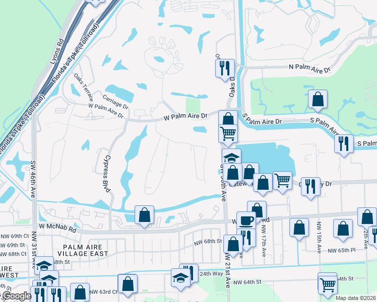 map of restaurants, bars, coffee shops, grocery stores, and more near 901 West Cypress Lane in Pompano Beach