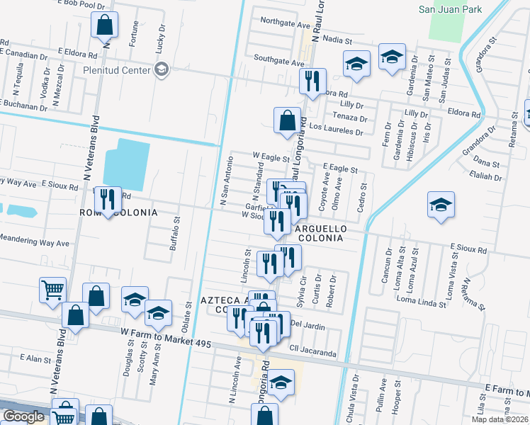 map of restaurants, bars, coffee shops, grocery stores, and more near 109 West Garfield Street in San Juan