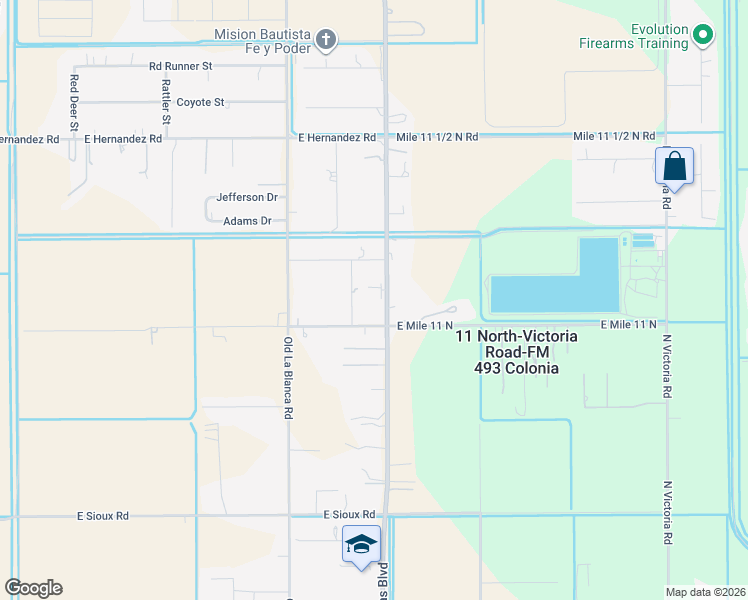 map of restaurants, bars, coffee shops, grocery stores, and more near 5906 Farm to Market Road 493 in Donna