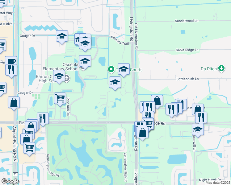 map of restaurants, bars, coffee shops, grocery stores, and more near 13275 Livingston Road in Naples
