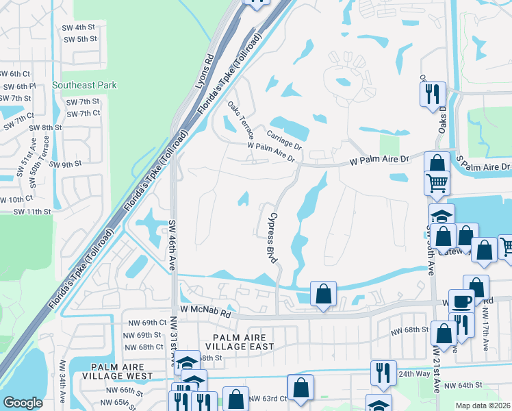 map of restaurants, bars, coffee shops, grocery stores, and more near 900 Cypress Terrace in Pompano Beach